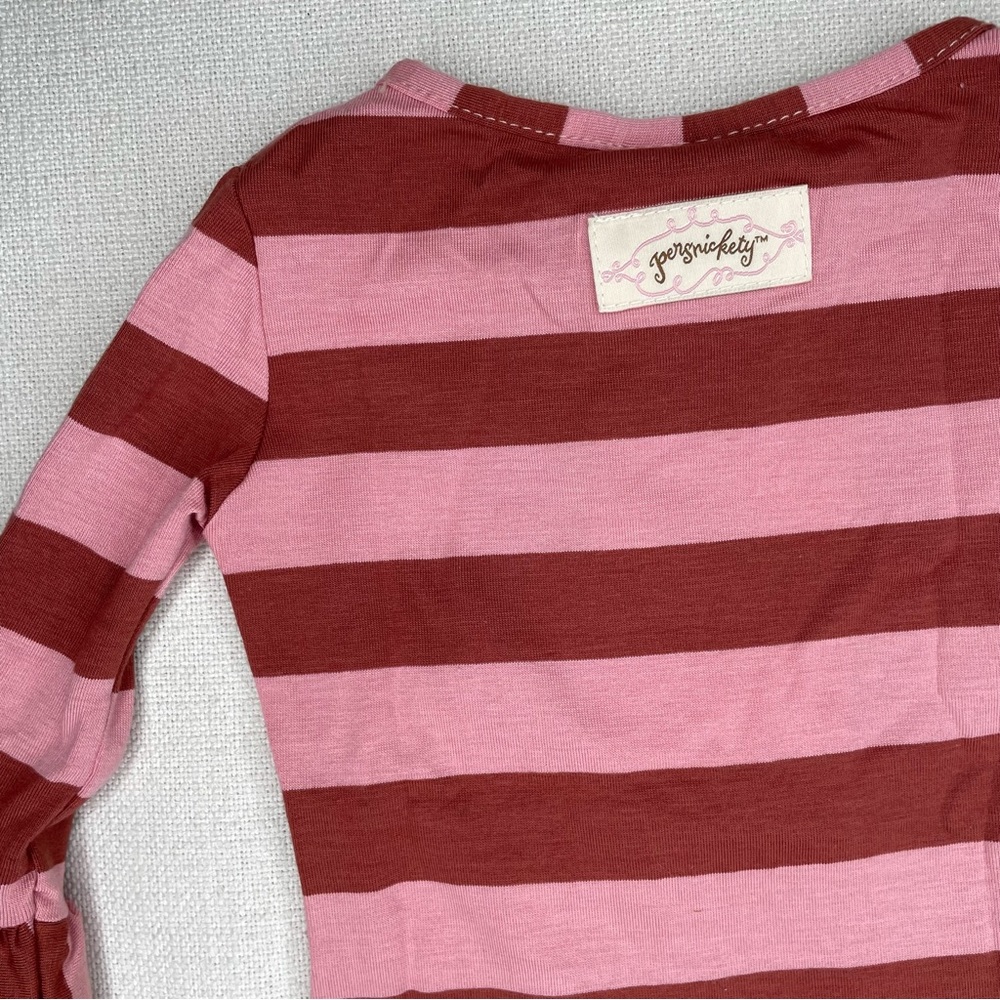 Persnickety Autumn Splendor Ruffle Sleeve Tee Brown Pink Stripe Applique… - Picture 3 of 11